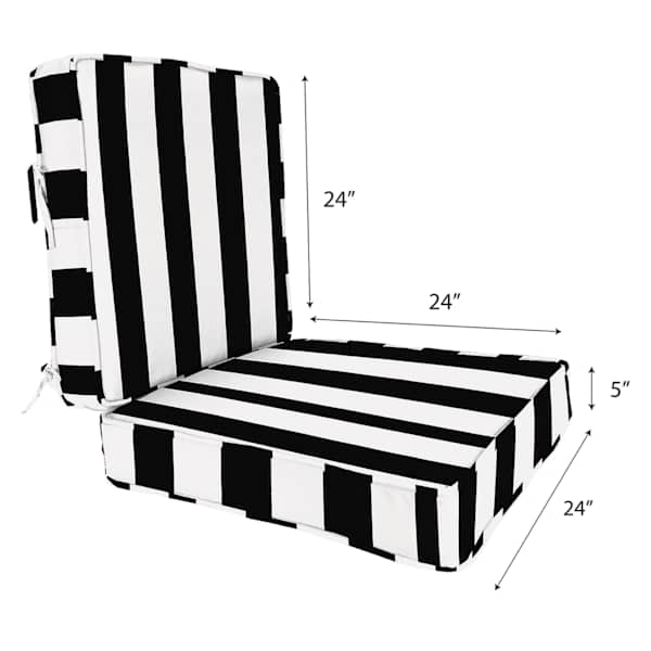 Providence 2-Piece Black Awning Stripe Outdoor Deep Seat Cushion