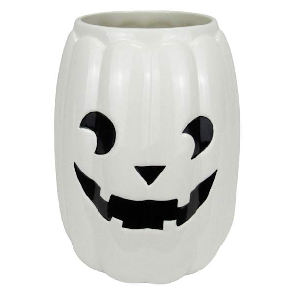 Tricky Treats White Ceramic Jack-o'-Lantern Planter, 11"