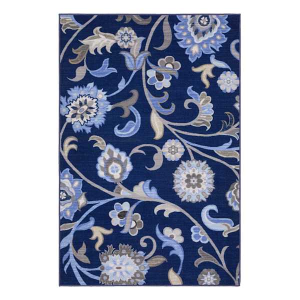 (D624) Seaton Navy Blue Floral Area Rug, 7x9