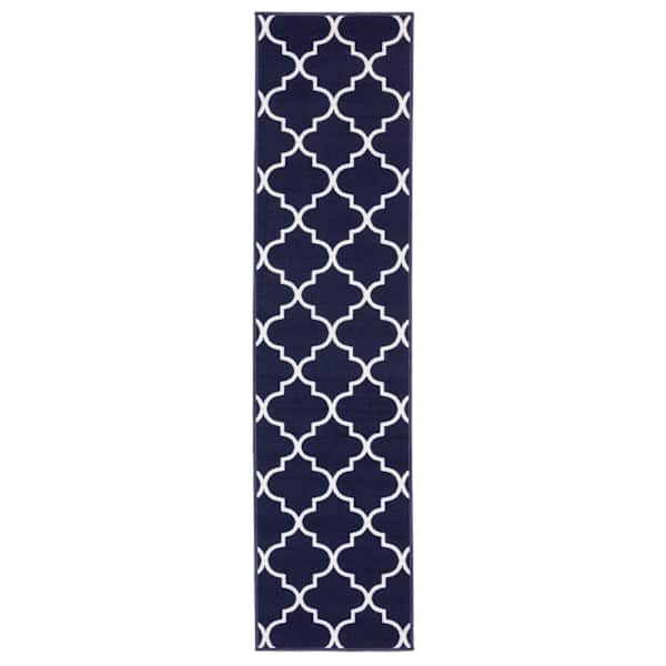 (D626) Brading Navy Blue Trellis Runner, 2x7