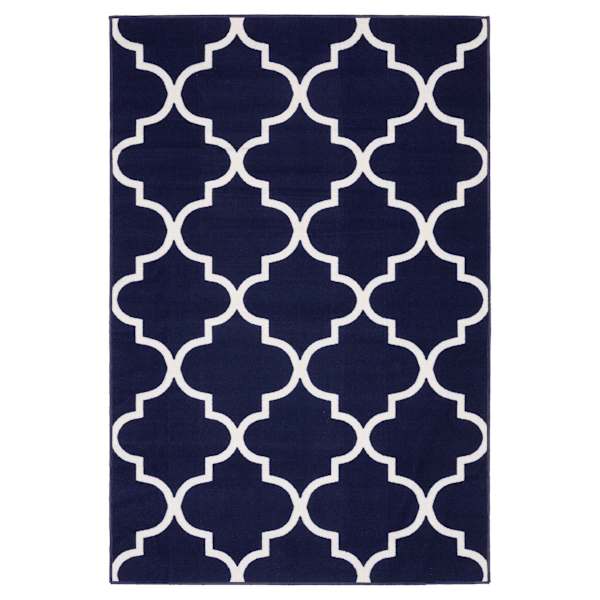 (D626) Brading Navy Blue Trellis Area Rug, 7x9