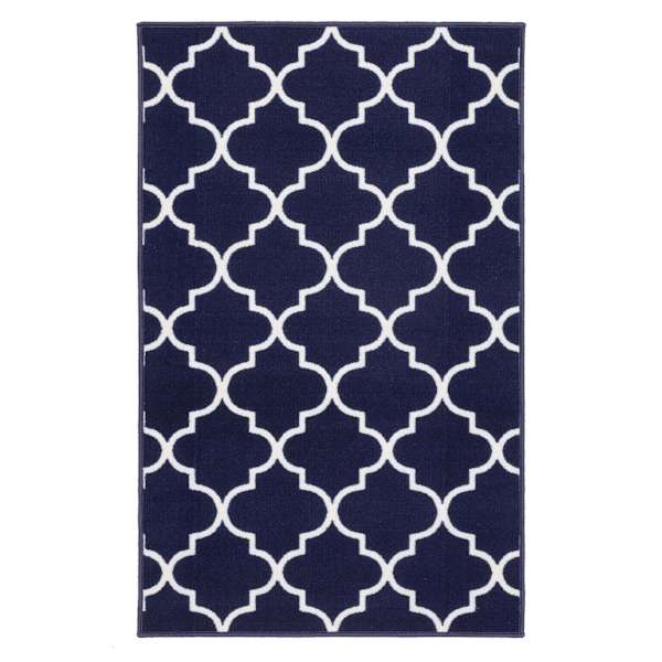 (D626) Brading Navy Blue Trellis Accent Rug, 3x4