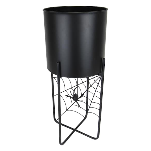 Spellbound Black Spider Web & Spider Metal Planter Stand, 20"