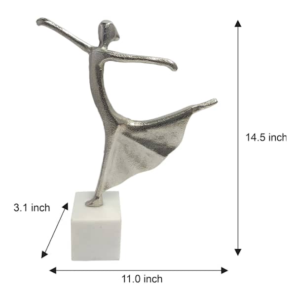 Decorative Silver Dancing Lady on Marble Stand, 14.5"
