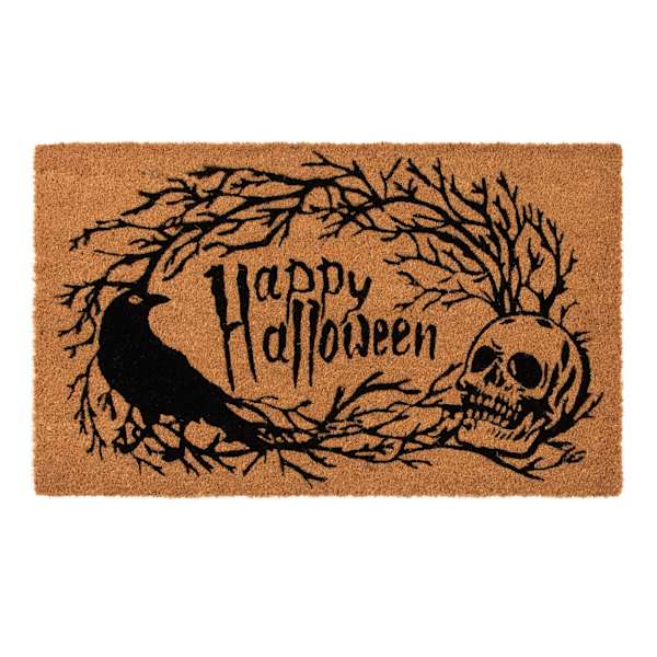 Happy Halloween Skull Branch Wreath Coir Mat, 18x30