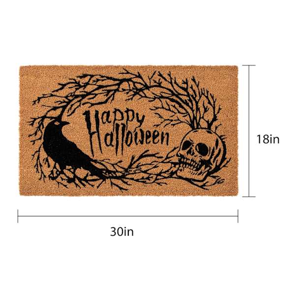Happy Halloween Skull Branch Wreath Coir Mat, 18x30