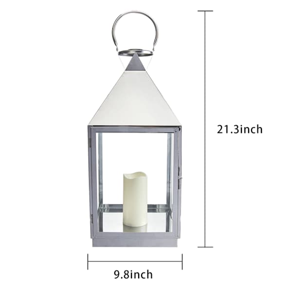 Chrome Lantern with LED Candle, 21"