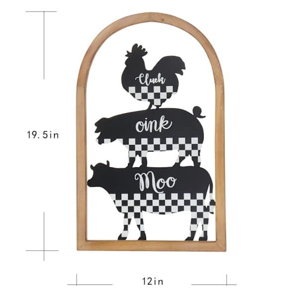Cluck, Oink, Moo Metal Wall Sign, 12x20