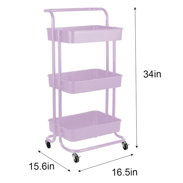3-Tier Rolling Storage Cart, Lavender