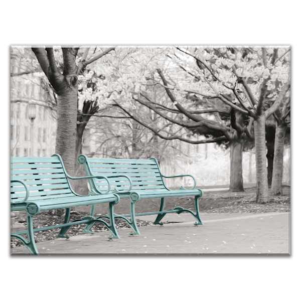 Enhanced Teal Park Benches Canvas Wall Art, 45x60