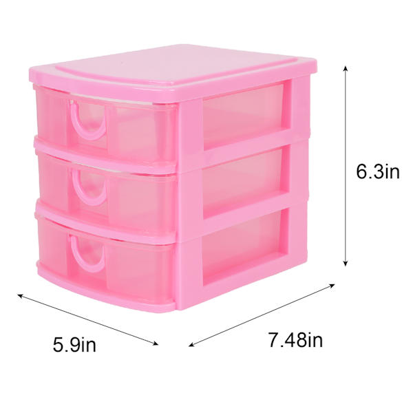 3-Drawer White & Tint Pink Mini Organizer