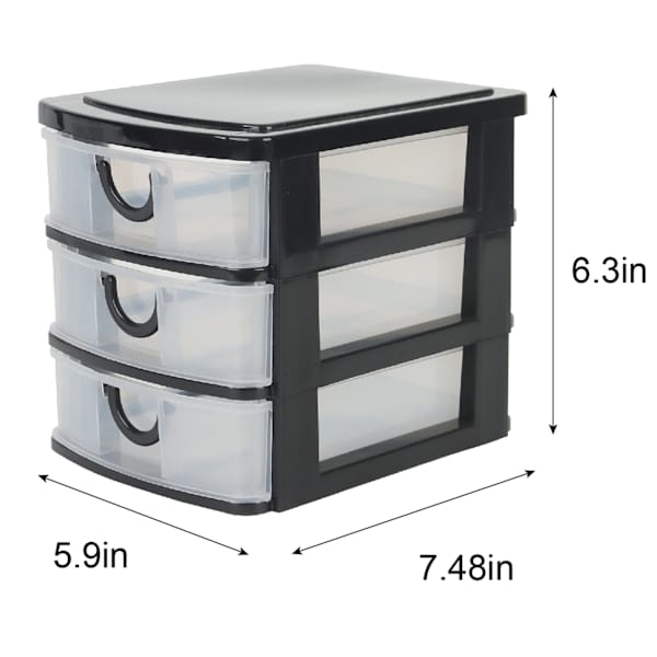 3 Drawer Black & Clear Mini Storage Organizer