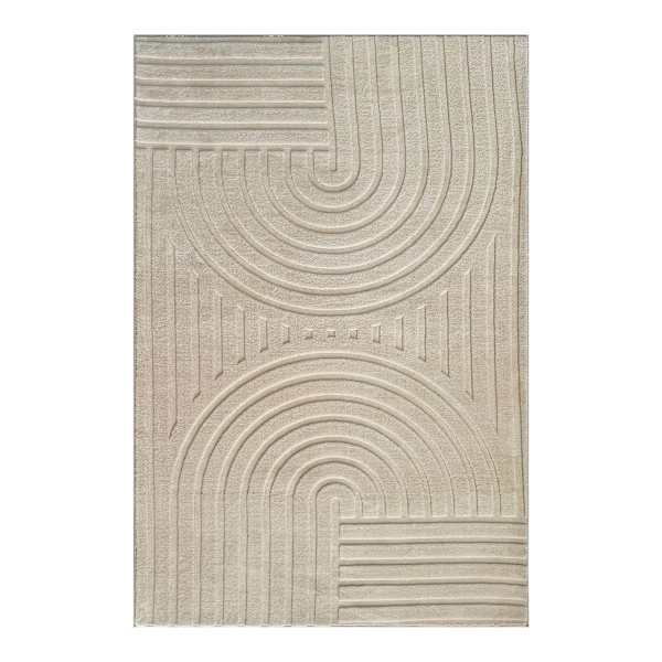 Curve Beige Geo Rings Area Rug, 4x6