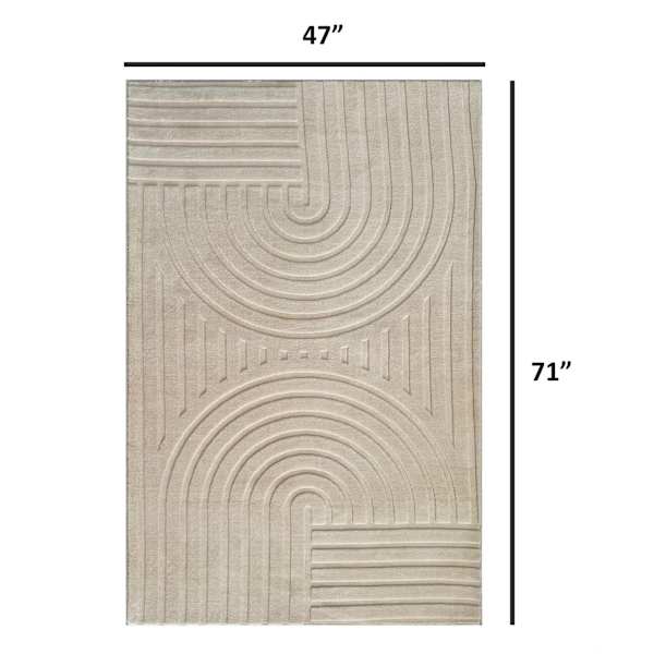 Curve Beige Geo Rings Area Rug, 4x6