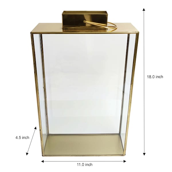 Gold Rectangle Lantern with Glass, 18"