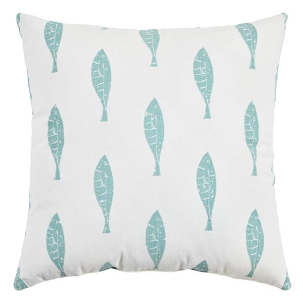 Honeybloom Blue Fish Print Throw Pillow, 18"