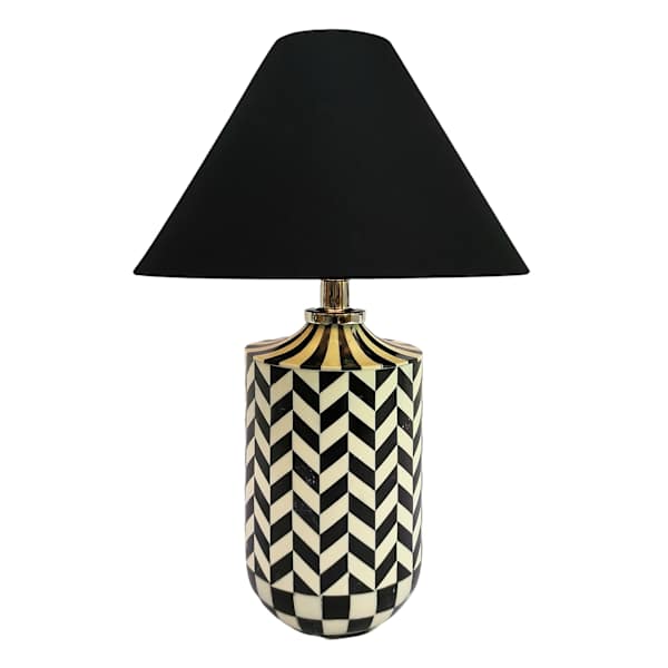 Black & White Chevron Small Table Lamp with Empire Shade, 20"