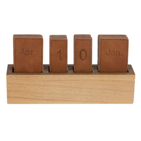Wood and Leather Table Calendar, 9x5
