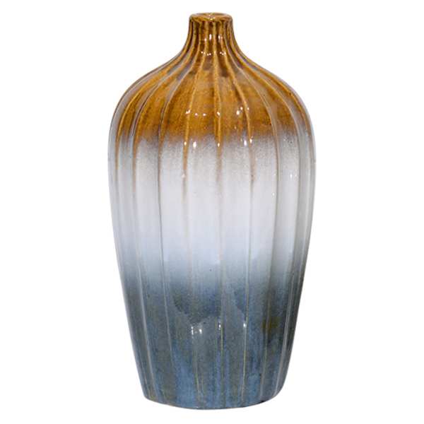 Brown, White, and Blue Ceramic Decor Vase, 11.8"