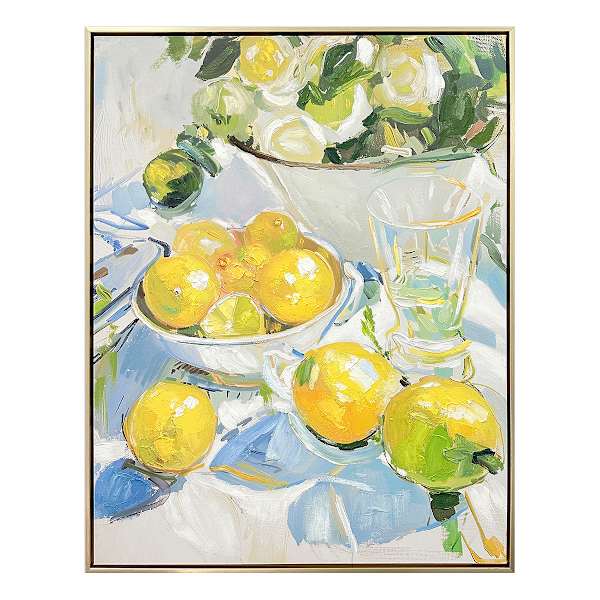 Framed Hand Painted Floral with Fruit Wall Art, 28x22