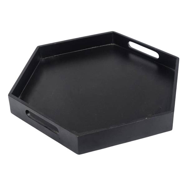 Large Black Hexagon Acacia Wood Tray, 17"