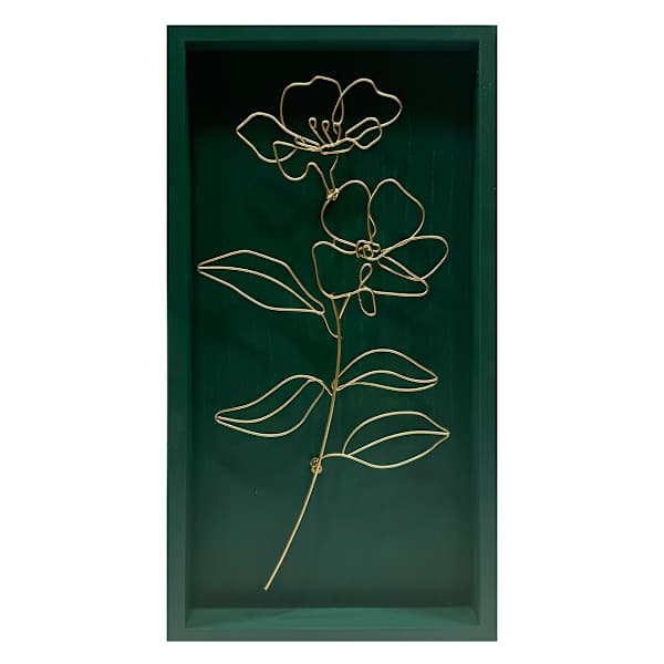 Framed Gold Metal Floral Green II, 16x8