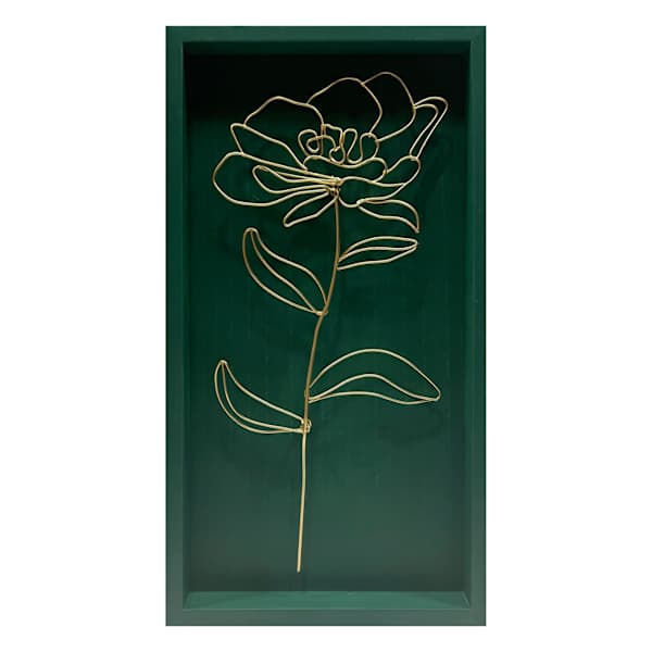 Framed Gold Teal Floral Wall Art, 16x8