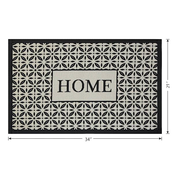 Home Black & White Tile Puffback Kitchen Mat, 12x34