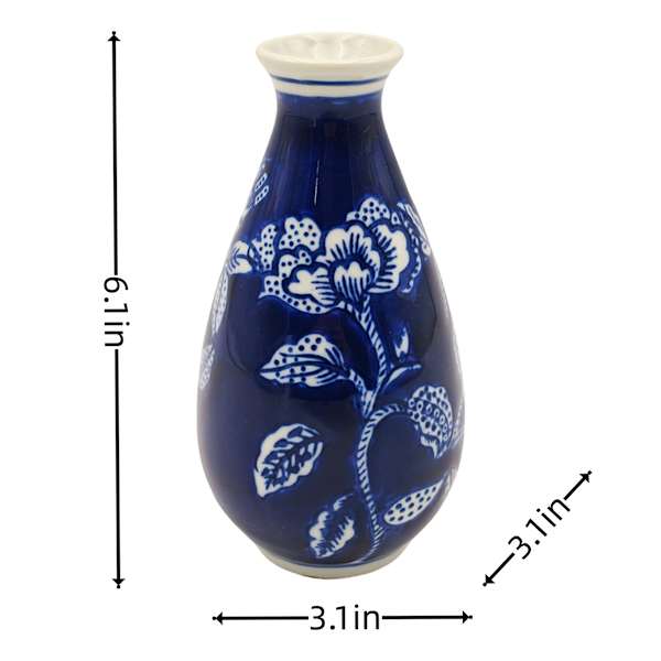 Navy Blue Floral Chinoiserie Vase, 3x6