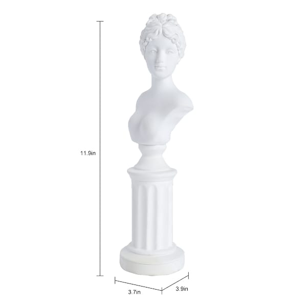 White Flocked Pedestal Bust Figurine, 4x12