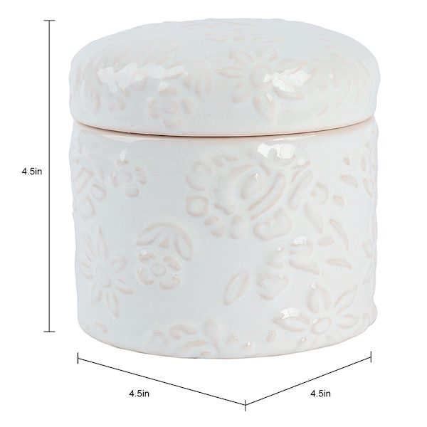 White Floral Ceramic Box, 5x5
