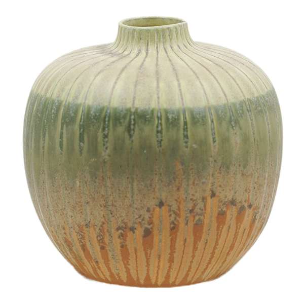 Green Reactive Glaze Ceramic Vase, 7"