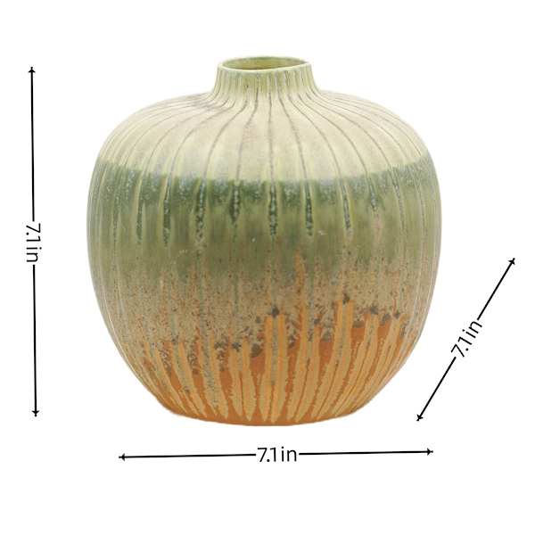 Green Reactive Glaze Ceramic Vase, 7"