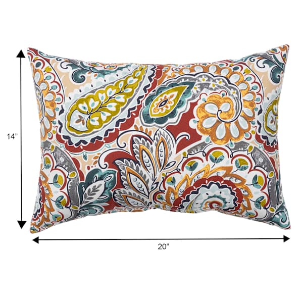 Paisley Chili Lumbar Outdoor Throw Pillow, 14x20