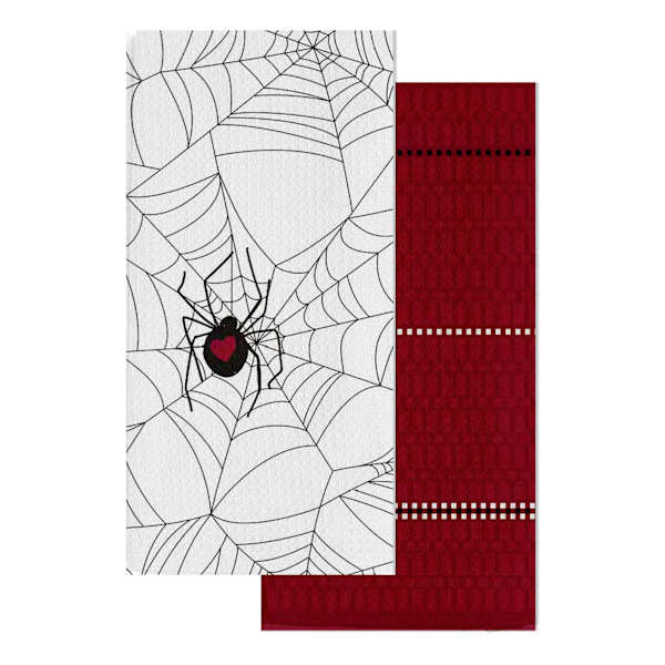 Set of 2 Red & White Spider Web Kitchen Towels