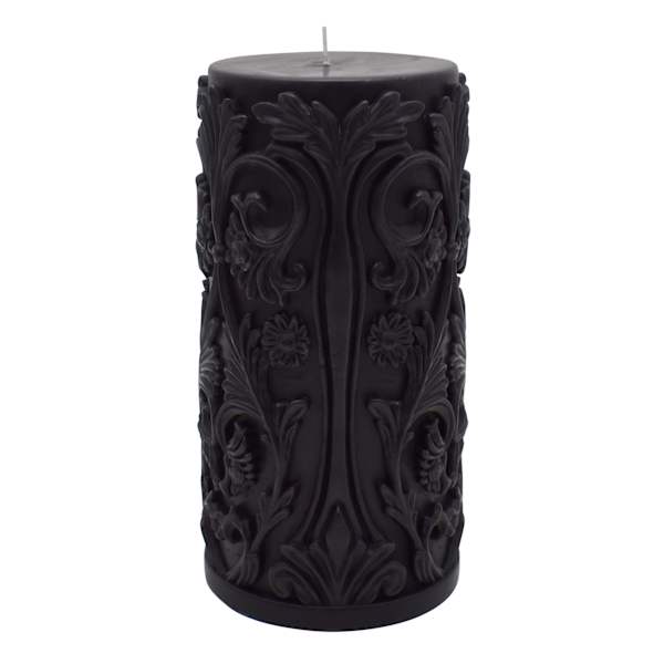 Midnight Shadows Black Ornate Halloween Pillar Candle, 3x6