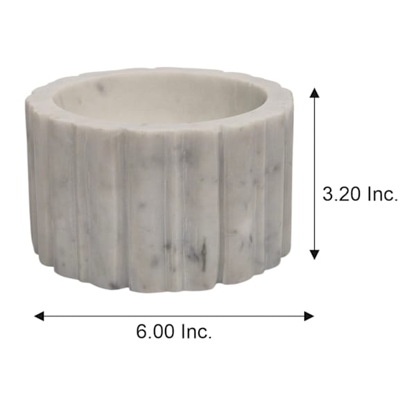 White Marble Bowl with Ribbed Edges, 6"