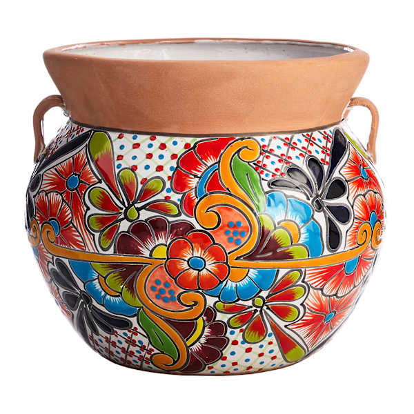 Hand Painted Talavera Multicolor Patterned Ceramic Outdoor Planter, Medium