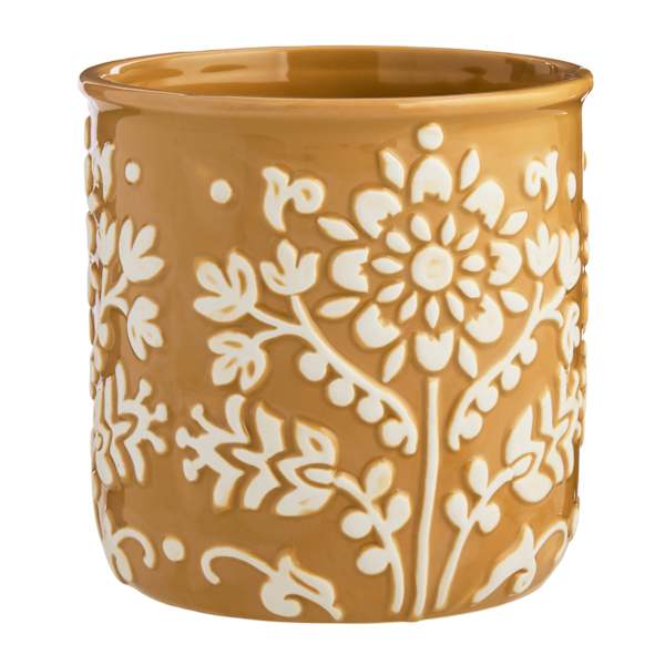 Honeybloom Indoor Yellow Embossed Flower Planter, 7"