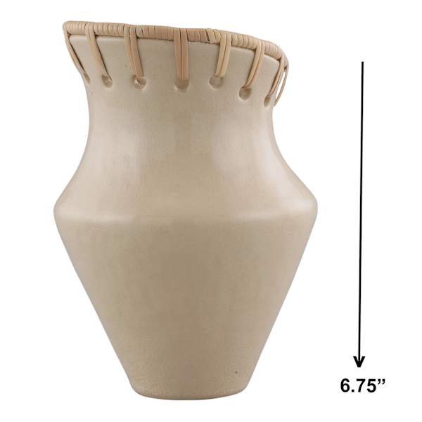 Rattan Ceramic Vase, 6.5"