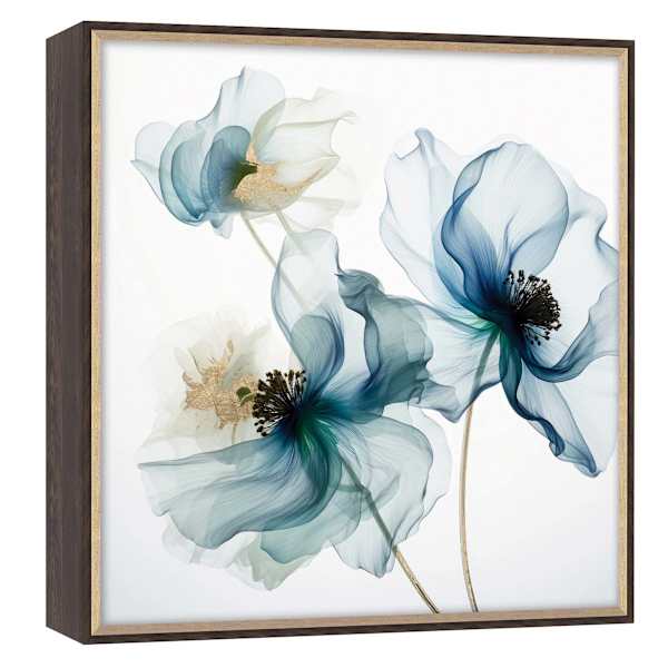 Glass Framed Blue Floral Print Wall Art, 26"