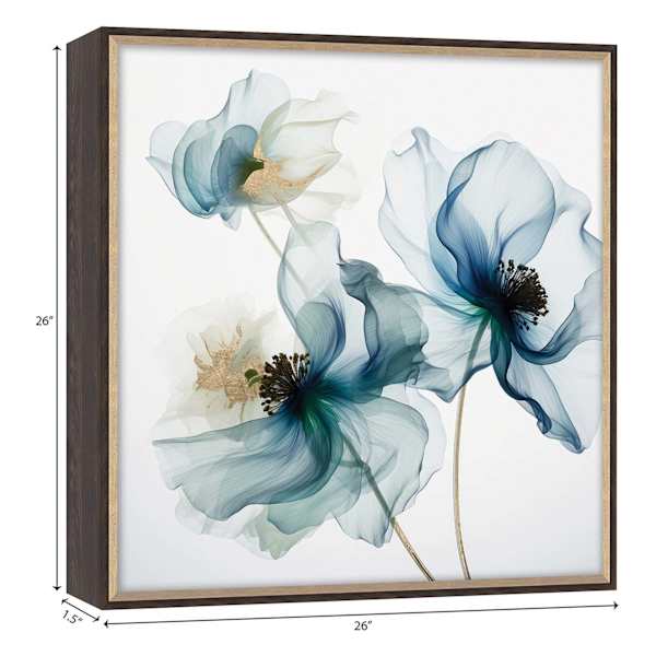 Glass Framed Blue Floral Print Wall Art, 26"
