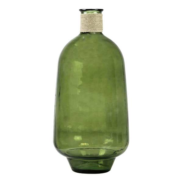 Green Spanish Glass Vase with Rope, 24"