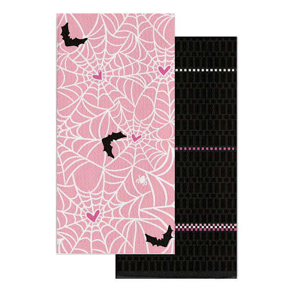 Set of 2 Pink Spider Web Kitchen Towels