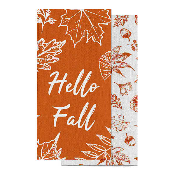 Set of 2 Hello Fall Leaves Kitchen Towels