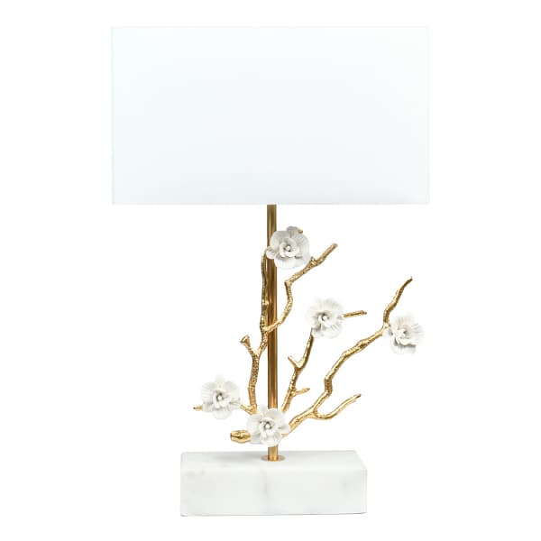 Flower Marble Metal Branch Medium Lamp with Rectangle Shade, 24"
