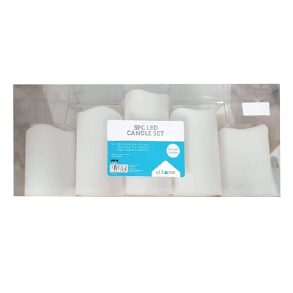 5-Pack White Pillar Candles, 3x4/3x5/3x6