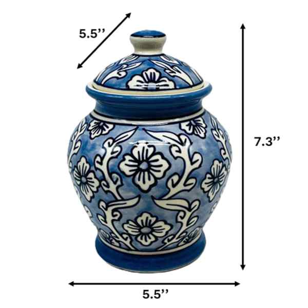 Light Blue Handpainted Floral Ceramic Ginger Jar, 7.5"