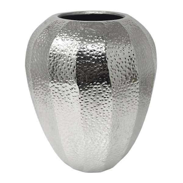 Hammered Silver Aluminum Vase, 9"