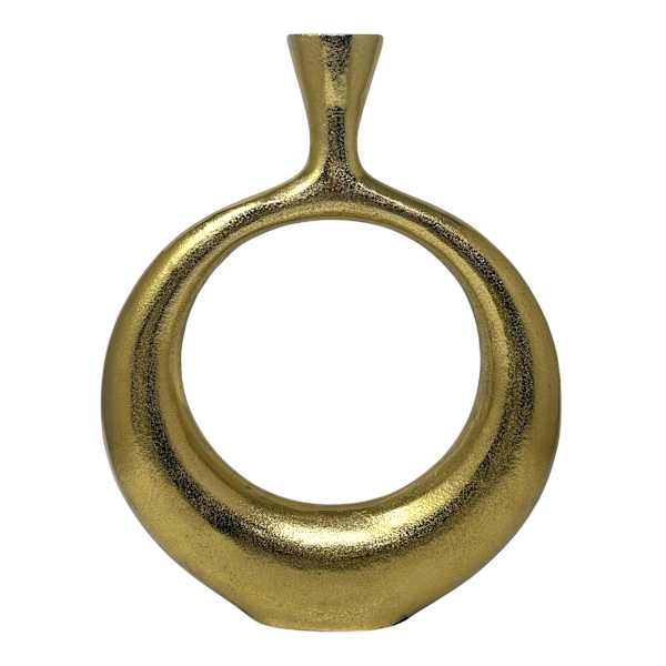 Gold Cast Aluminum Open Circle Vase, 14"